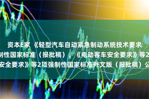 资本E家 《轻型汽车自动紧急制动系统技术要求及试验方法》等3项强制性国家标准（报批稿）、《电动客车安全要求》等2项强制性国家标准外文版（报批稿）公开征求意见