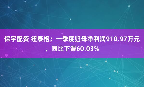 保宇配资 纽泰格：一季度归母净利润910.97万元，同比下滑60.03%