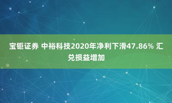 宝钜证券 中裕科技2020年净利下滑47.86% 汇兑损益增加